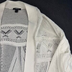 Express White Knit Open Front Cardigan Sweater With Diamond Lace Detail XL